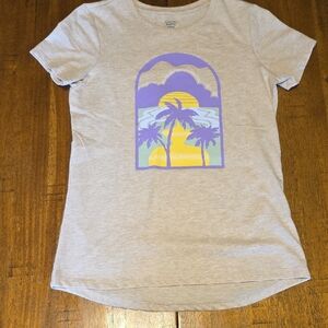 Light Brown Heathered T-Shirt with Palm Tree Graphic